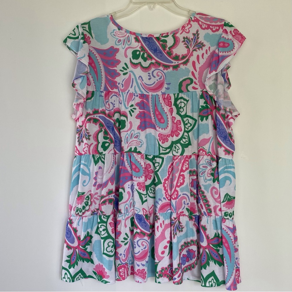 Heimish Pink and Blue Ruffled Tiered Sleeveless Top Size 1X - Picture 4 of 7